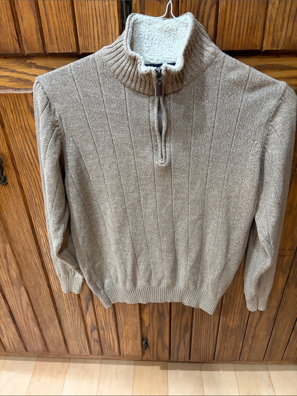 Caribbean Joe Men's Zip-Neck Sherpa Lined Sweater - Taupe Size Medium
